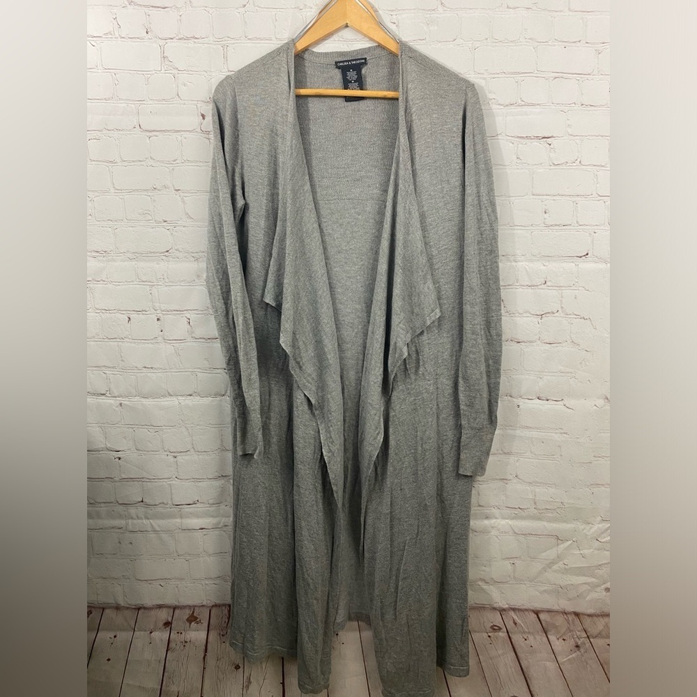 Chelaea & Theodore Long Sweater Womens Size Medium Gray Wool Blend Side Pockets